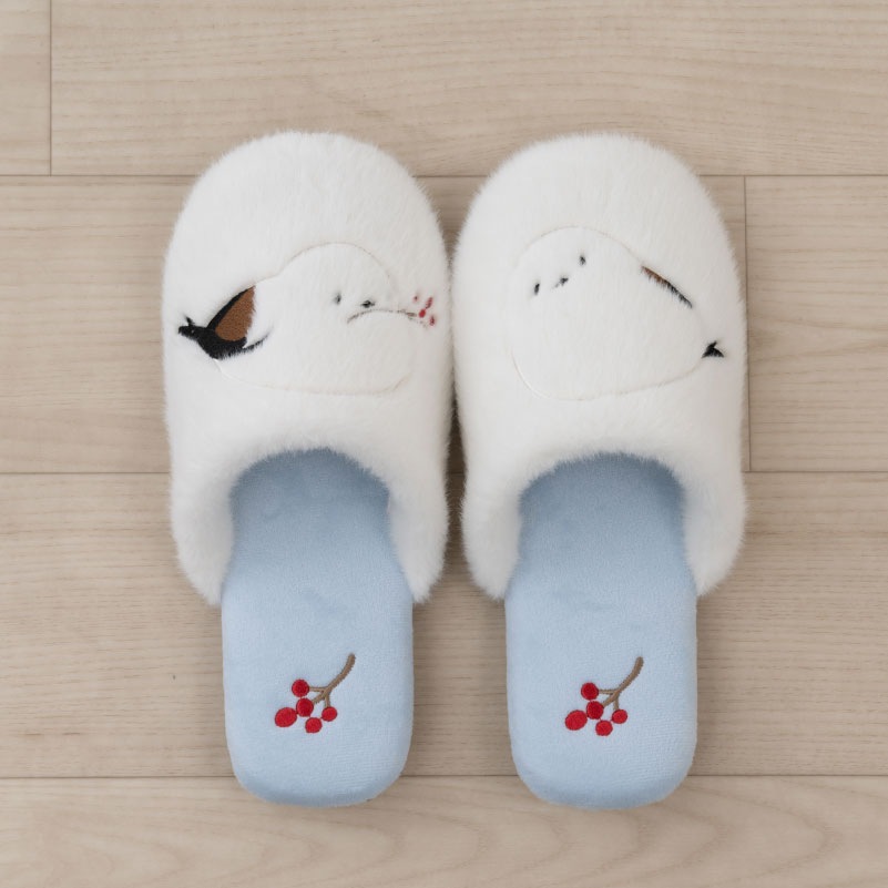 SDS なかよしシマエナガ スリッパ 約22～24cm ブルー/ベージュ