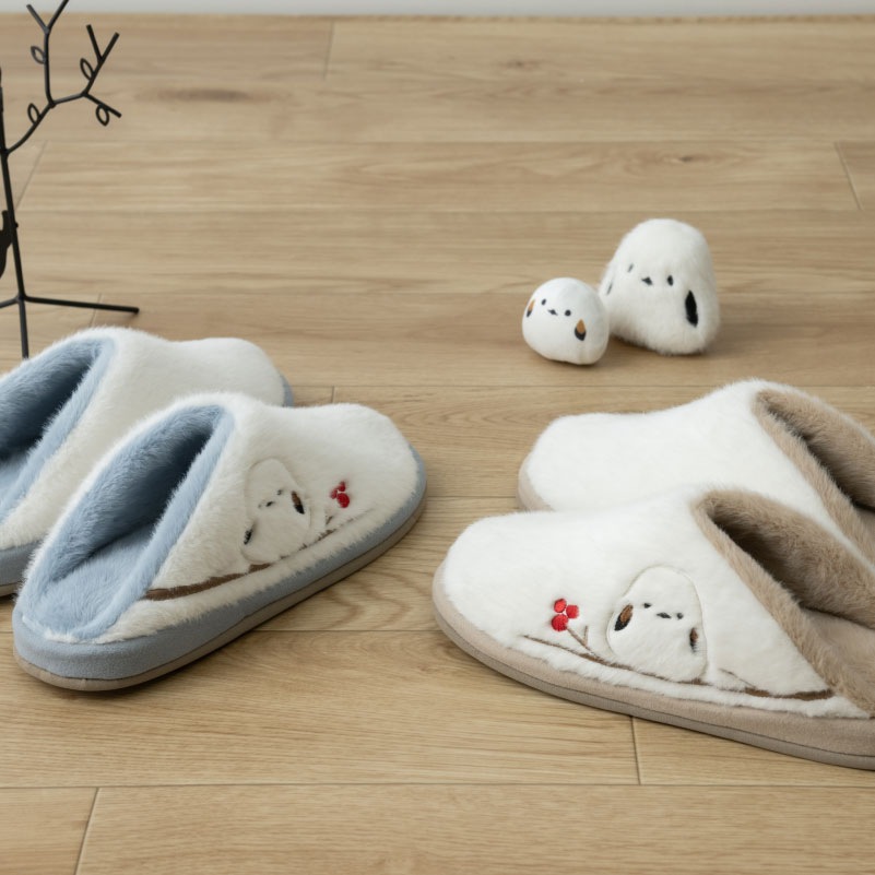 SDS あったかシマエナガ スリッパ 約22～24cm ブルー/ベージュ