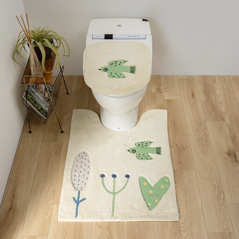 アツコマタノ 朝 トイレ2点セット ロングトイレマット+兼用フタカバー グレー/アイボリー