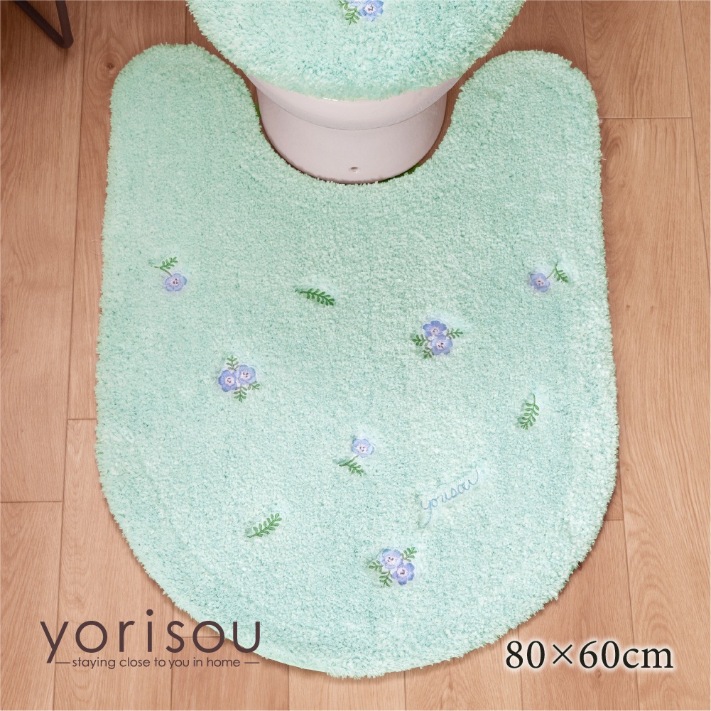 SDS yorisou スイートネモフィラ ロングトイレマット 約80×60cm ブルー