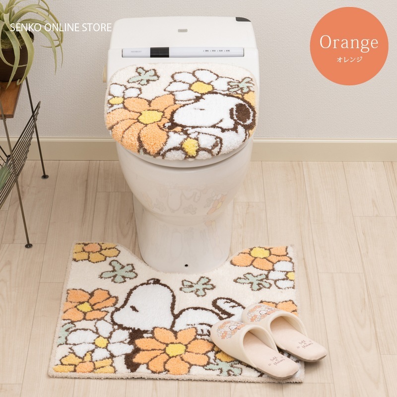 ☆PEANUTS 花いっぱい トイレ3点セット トイレ兼用フタカバー+ロング