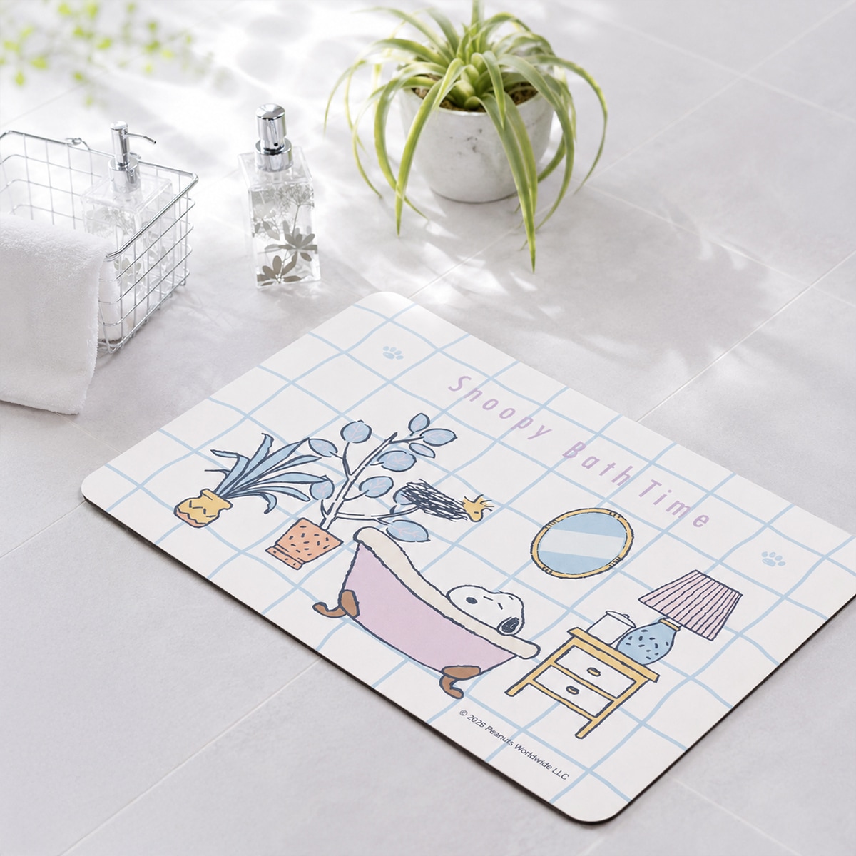 PEANUTS バスルーム 珪藻土入りやわらかバスマット 約40×60cm ホワイト