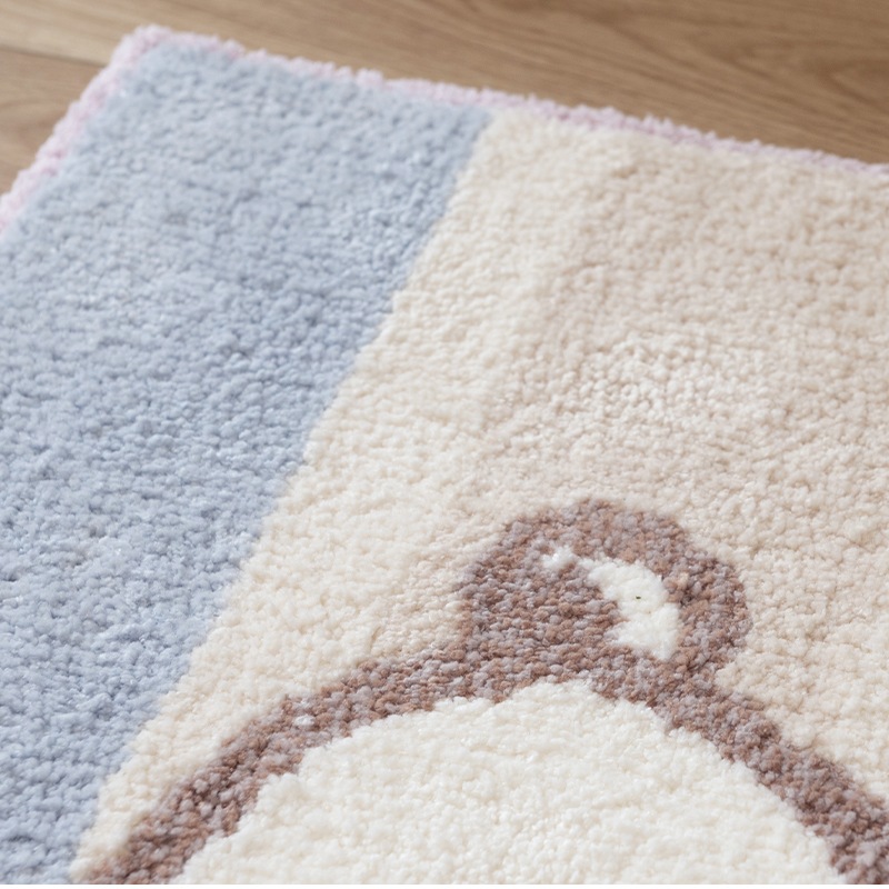 PEANUTS くすみパステル ロングトイレマット 約80×60cm ブルー/ピンク