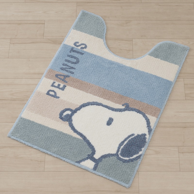 PEANUTS くすみパステル ロングトイレマット 約80×60cm ブルー/ピンク