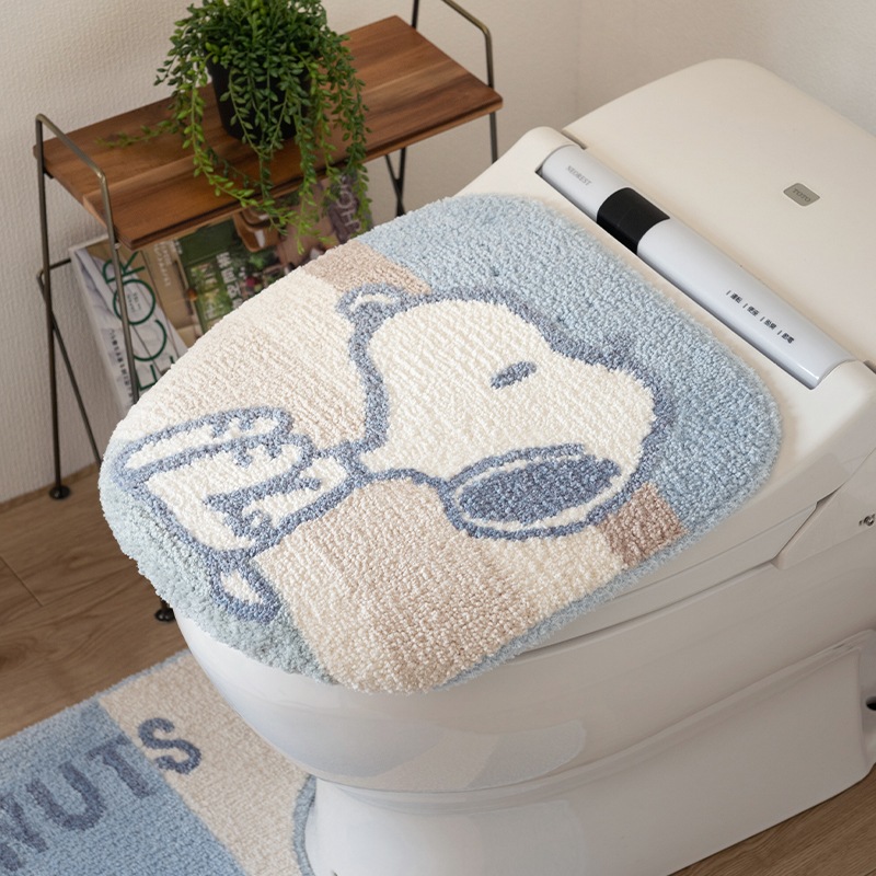 PEANUTS くすみパステル トイレ兼用フタカバー（普通便座＆温水洗浄・暖房便座兼用） ブルー/ピンク