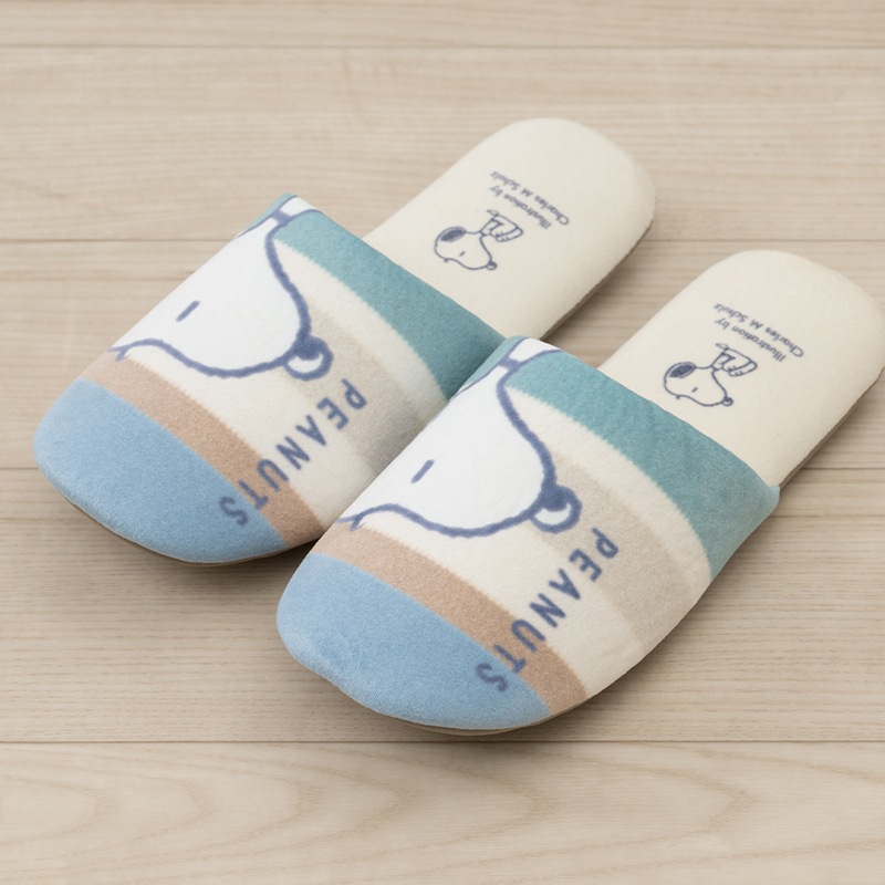 PEANUTS くすみパステル スリッパ フリーサイズ ブルー/ピンク