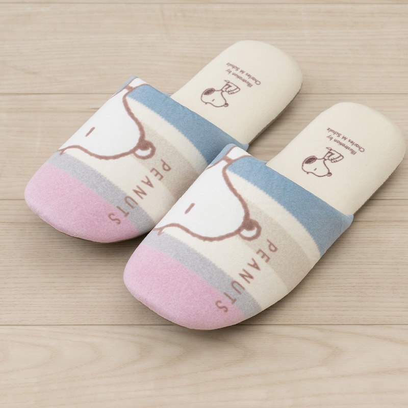 PEANUTS くすみパステル スリッパ フリーサイズ ブルー/ピンク