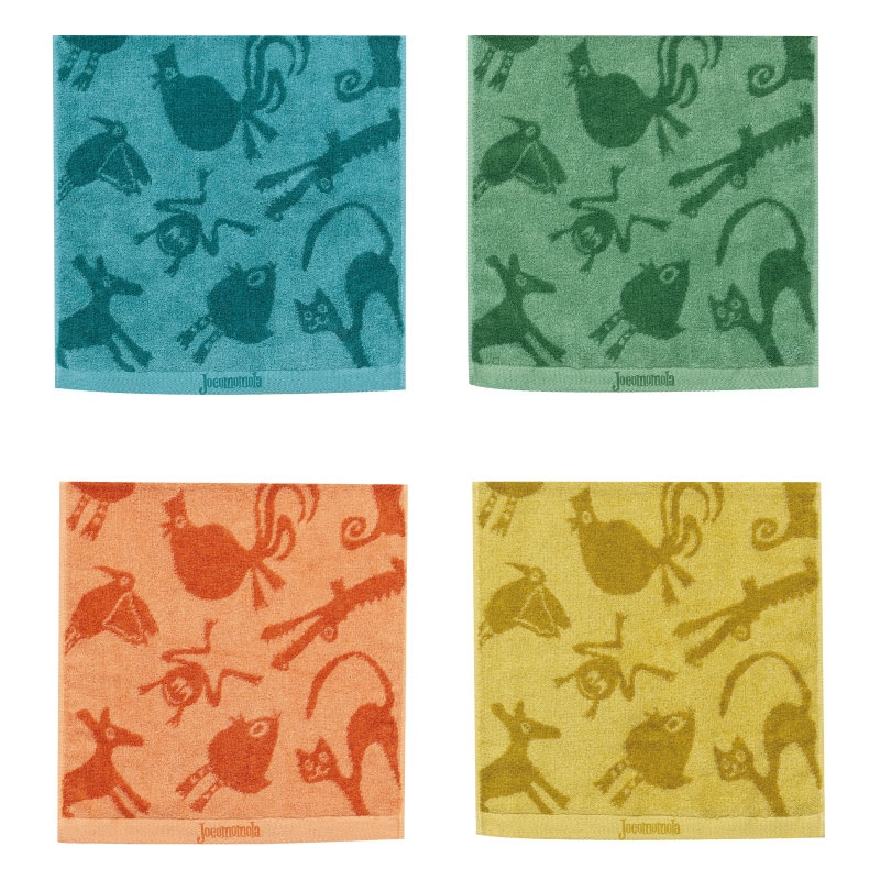 ★ホコモモラ アニマル ハンドタオル 約34×70cm ブルー/グリーン/オレンジ/イエロー