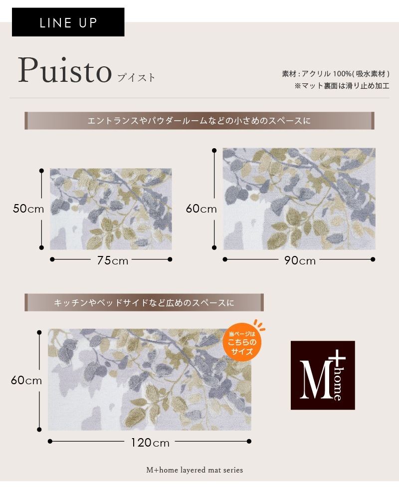 M+home プイスト インテリアマット 約60×120cm グリーン