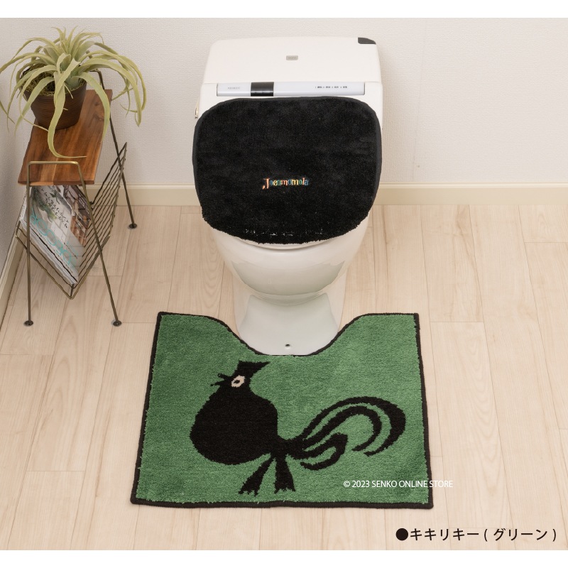 ★ホコモモラ アニマル トイレ2点セット トイレマット+兼用フタカバー ブルー/グリーン/オレンジ/イエロー 