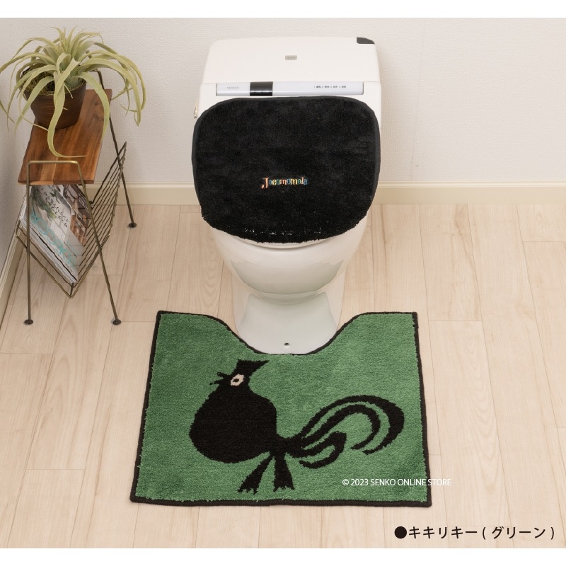 ★ホコモモラ アニマル トイレ3点セット トイレマット+兼用フタカバー+スリッパ ブルー/グリーン/オレンジ/イエロー 