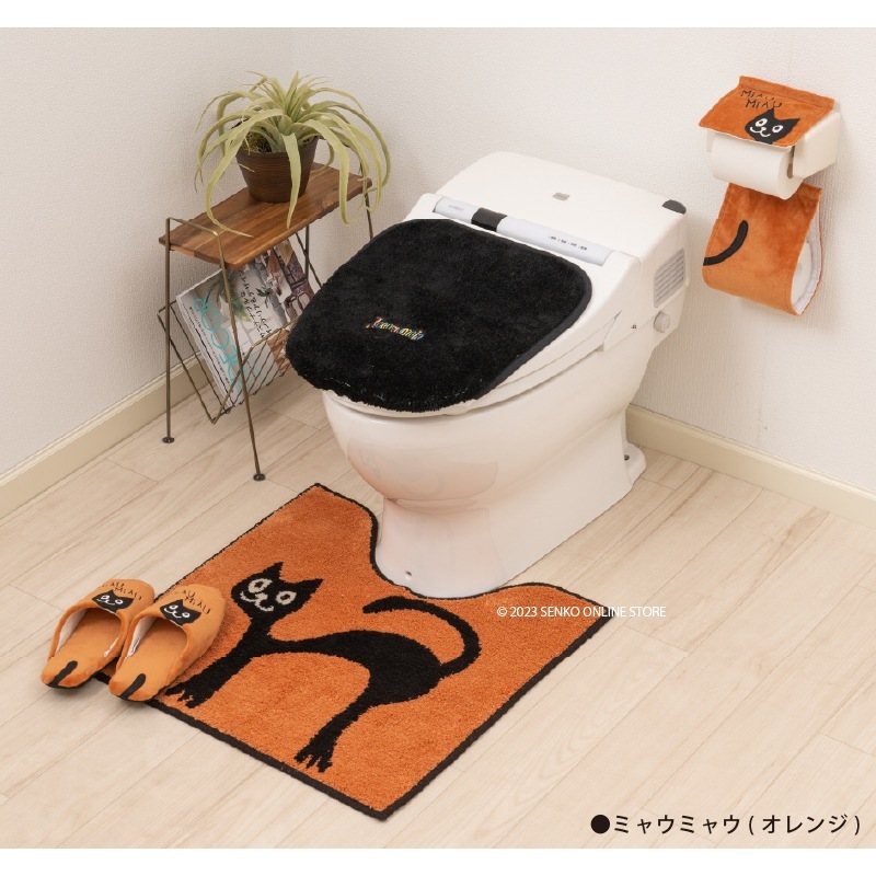 ★ホコモモラ アニマル トイレ4点セット トイレマット+兼用フタカバー+スリッパ+ペーパーホルダーカバー ブルー/グリーン/オレンジ/イエロー