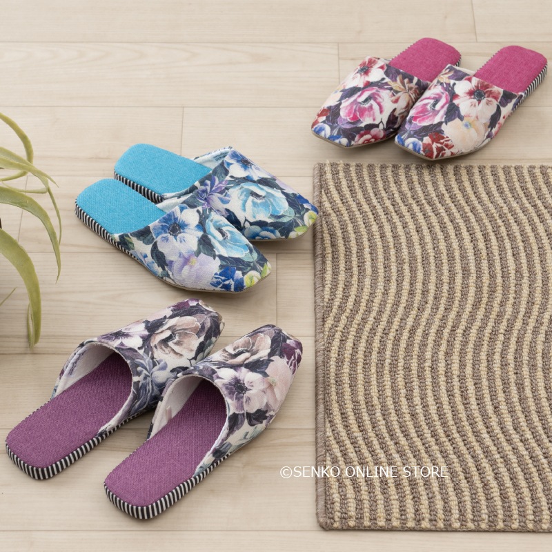 ★デザイナーズギルド パンドラ スリッパ 適応サイズ：約22～24cm ブルー/ピンク/パープル