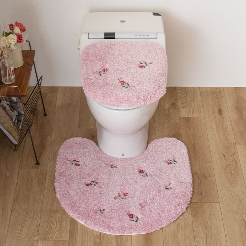 SDS yorisou スイートローズ トイレ2点セット トイレマット+兼用フタカバー(普通便座&温水洗浄・暖房便座兼用) ピンク