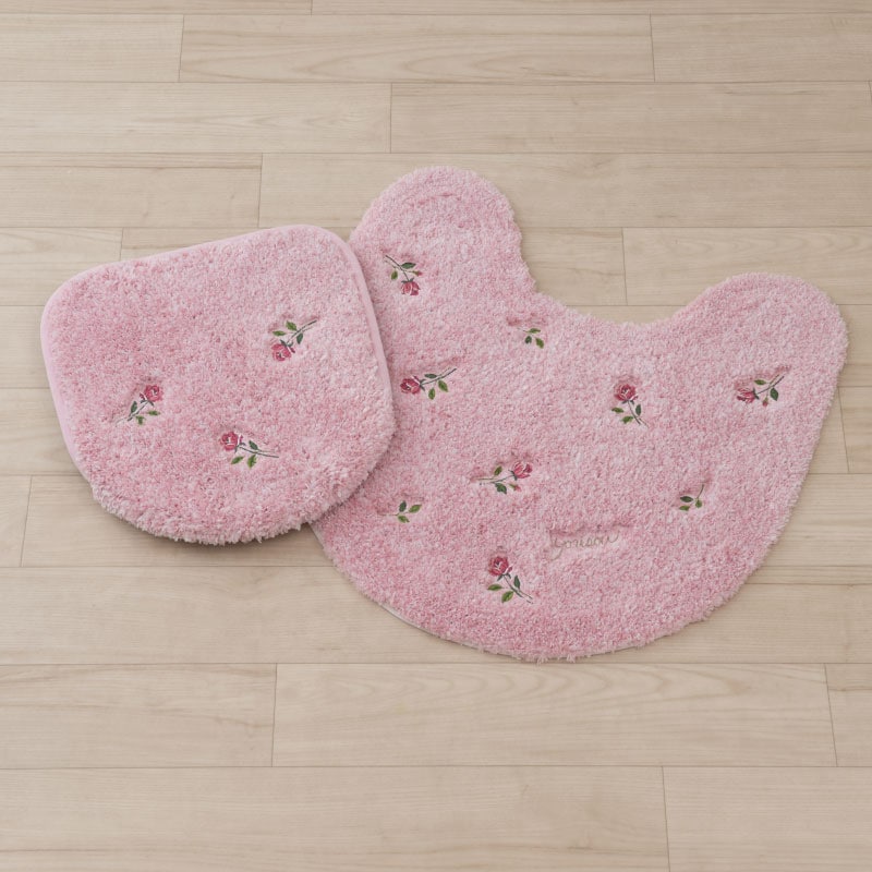 SDS yorisou スイートローズ トイレ2点セット トイレマット+兼用フタカバー(普通便座&温水洗浄・暖房便座兼用) ピンク