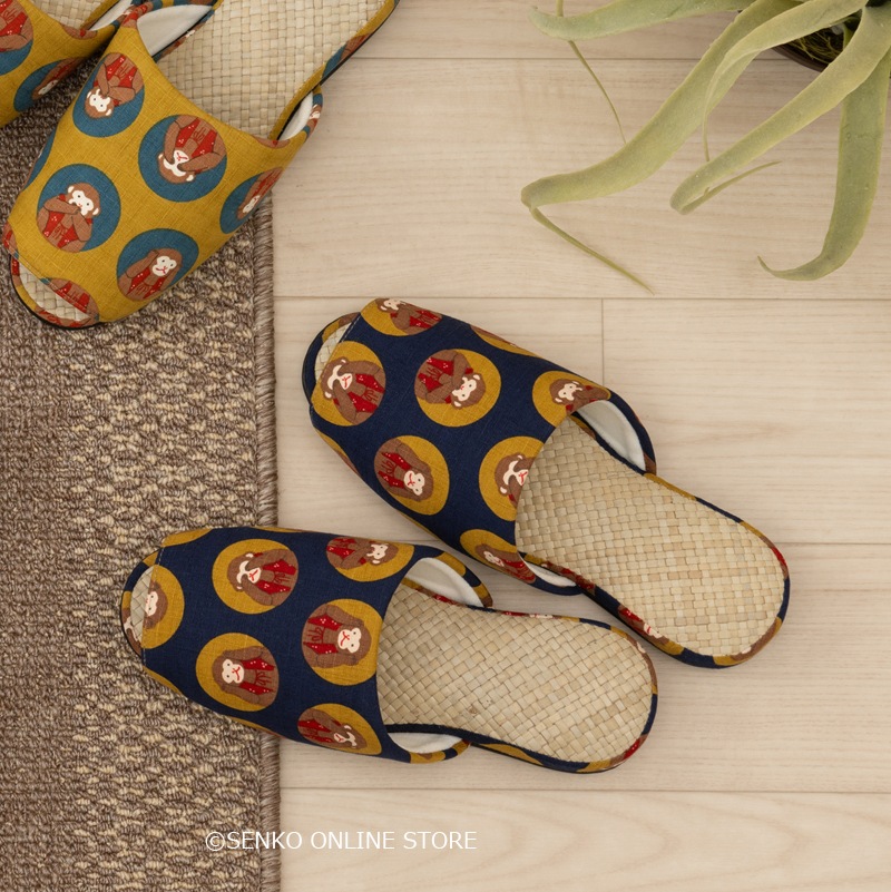 ★モンキー スリッパ 約23.5～25cm ネイビーブルー/レッド/イエロー