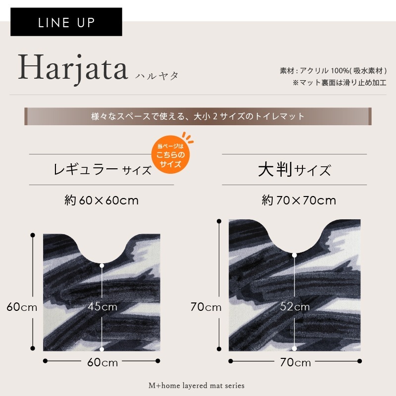 M+home ハルヤタ トイレマット 約60×60cm ネイビーブルー