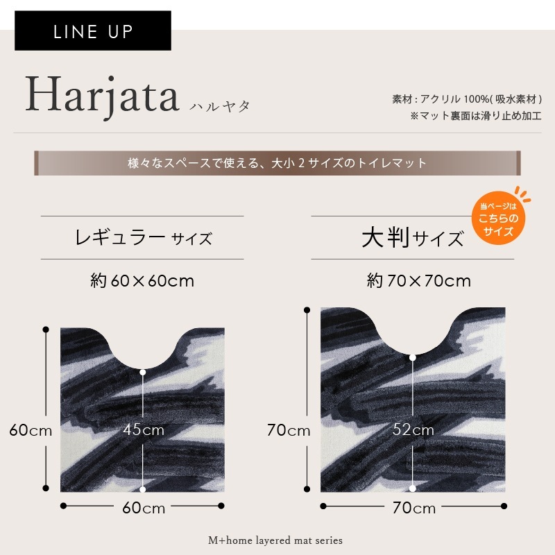 M+home ハルヤタ トイレマット 約70×70cm ネイビーブルー