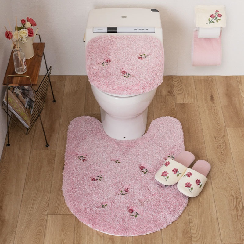 トイレ用品 pinkyribbon ☆SDS yorisou スイートローズ トイレ4点セット ロングトイレマット+