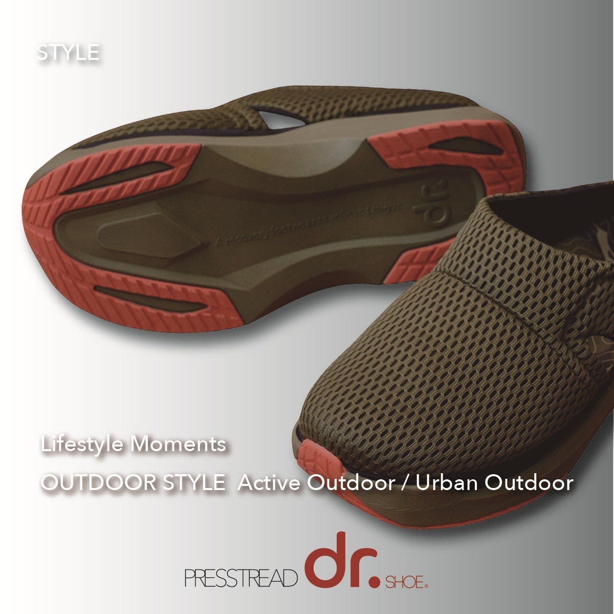 リカバリーフットウェア Dr.SHOE PRESSTREAD/アウトドアサンダル S/M/L アーバンブラック/オリーブモス/ダストグレー/パッションオレンジ