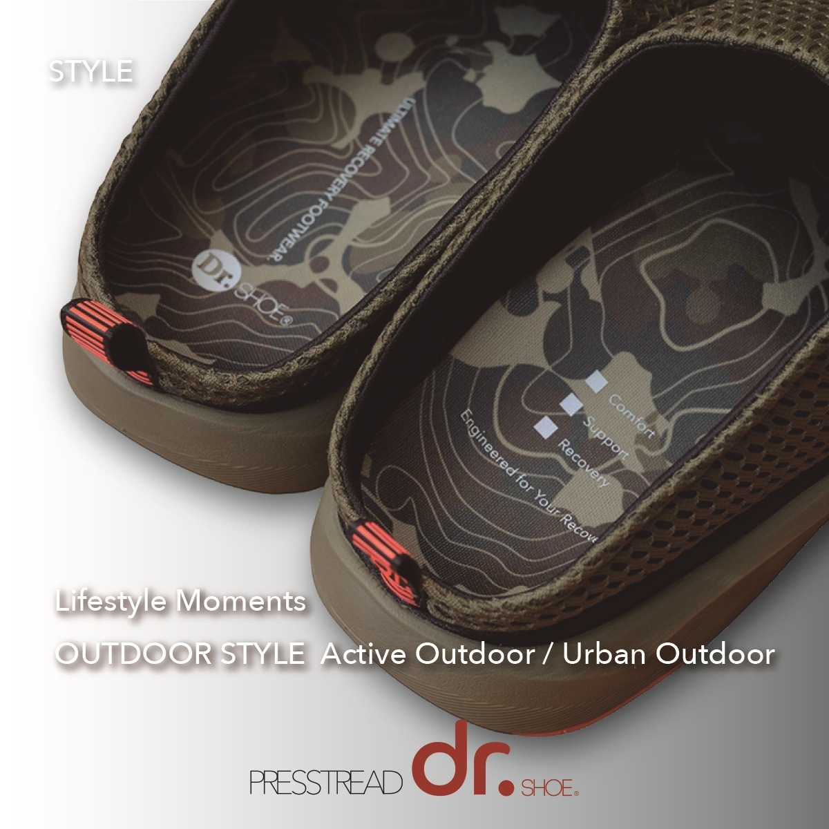 リカバリーフットウェア Dr.SHOE PRESSTREAD/アウトドアサンダル S/M/L アーバンブラック/オリーブモス/ダストグレー/パッションオレンジ