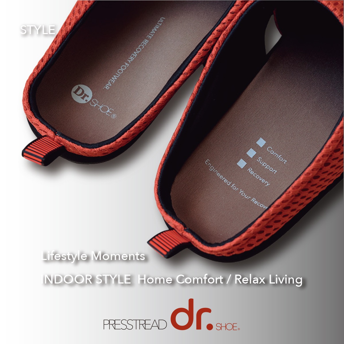 リカバリーフットウェア Dr.SHOE PRESSTREAD/インドアサンダル S/M/L アーバンブラック/パッションオレンジ/ミッドナイトブルー/アーシーマスタード