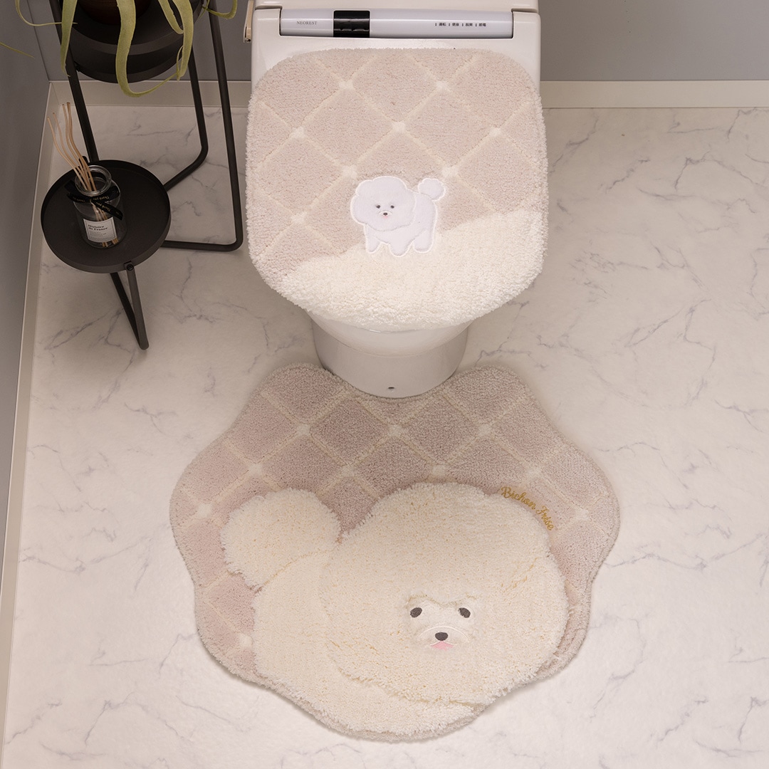 SDS クラウドビション トイレ2点セット トイレマット+兼用フタカバー ベージュ/ピンク