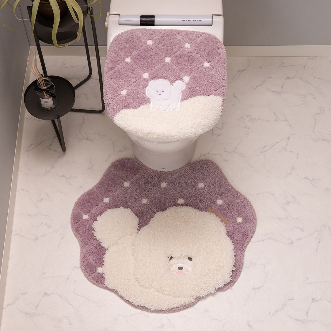 SDS クラウドビション トイレ2点セット トイレマット+兼用フタカバー ベージュ/ピンク