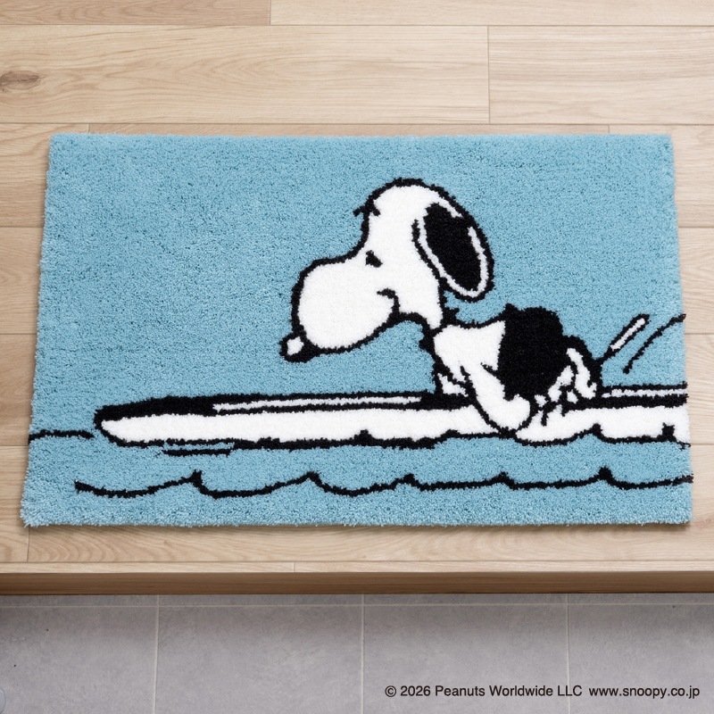 PEANUTS インテリアマット 約45×70cm ウェイト（グレー）/サーフボード（ブルー）/シット（ベージュ）/ルックフラワー（ベージュ）
