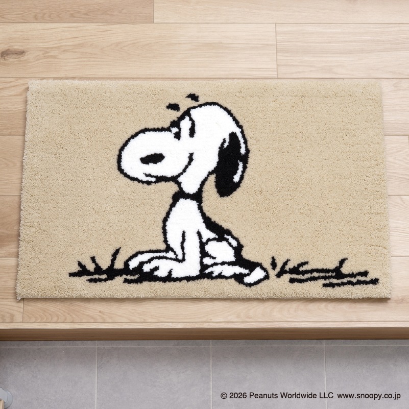 PEANUTS インテリアマット 約45×70cm ウェイト（グレー）/サーフボード（ブルー）/シット（ベージュ）/ルックフラワー（ベージュ）