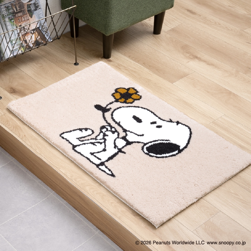 PEANUTS インテリアマット 約45×70cm ウェイト（グレー）/サーフボード（ブルー）/シット（ベージュ）/ルックフラワー（ベージュ）