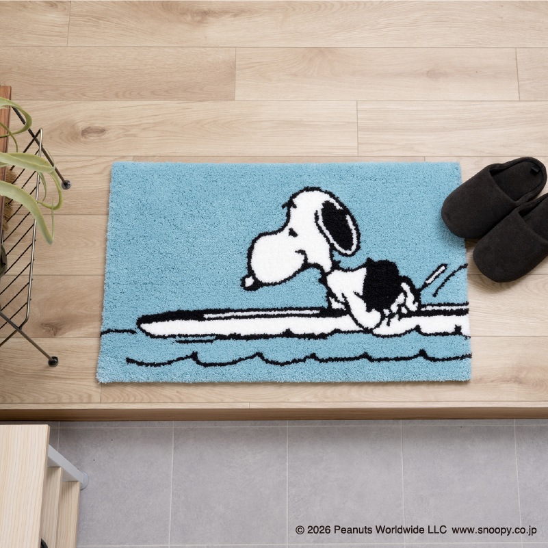 PEANUTS インテリアマット 約45×70cm ウェイト（グレー）/サーフボード（ブルー）/シット（ベージュ）/ルックフラワー（ベージュ）
