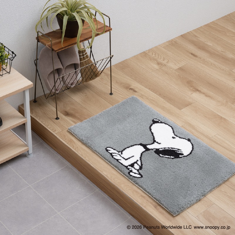 PEANUTS インテリアマット 約45×70cm ウェイト（グレー）/サーフボード（ブルー）/シット（ベージュ）/ルックフラワー（ベージュ）