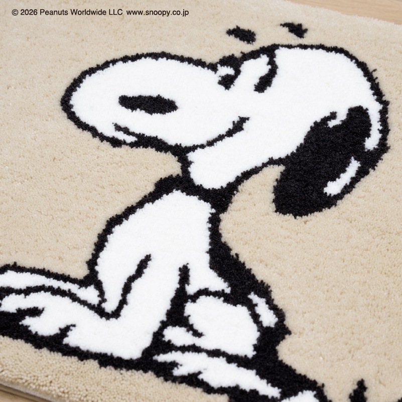 PEANUTS インテリアマット 約45×70cm ウェイト（グレー）/サーフボード（ブルー）/シット（ベージュ）/ルックフラワー（ベージュ）