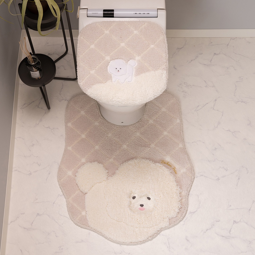 SDS クラウドビション トイレ2点セット ロングトイレマット+兼用フタカバー ベージュ/ピンク