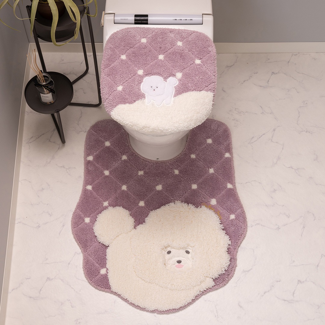 SDS クラウドビション トイレ2点セット ロングトイレマット+兼用フタカバー ベージュ/ピンク