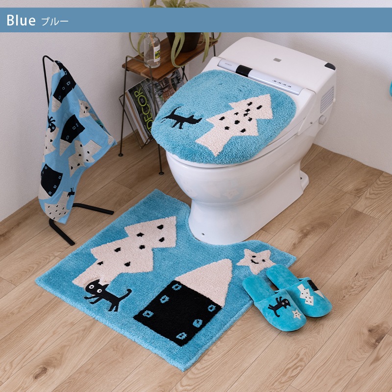アツコマタノ 迷子のMEME BEBE トイレマット 約60×60cm ブルー