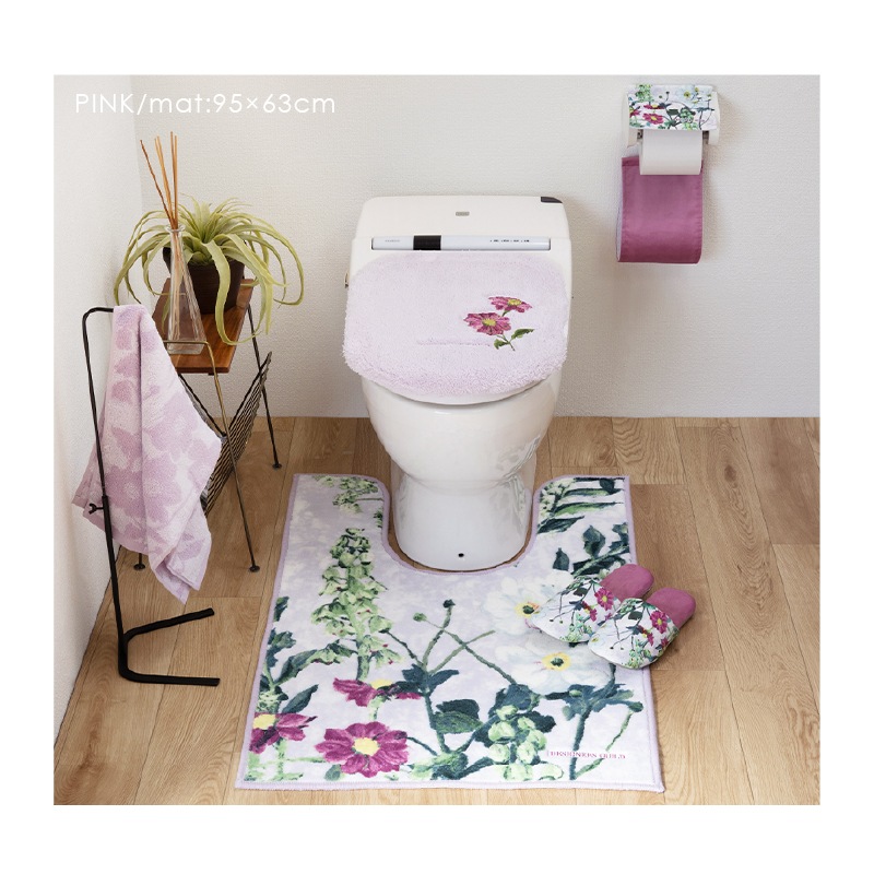 デザイナーズギルド アルテミシア 耳長トイレマット 約95×63cm アイボリー/ピンク
