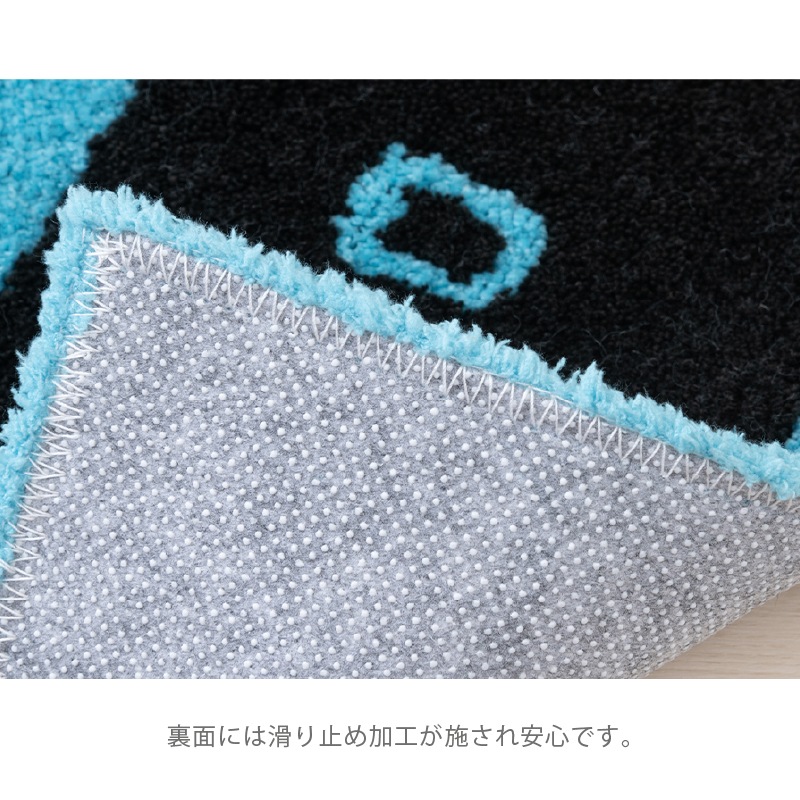 アツコマタノ 迷子のMEME BEBE ロングトイレマット 約80×60cm ブルー/アイボリー