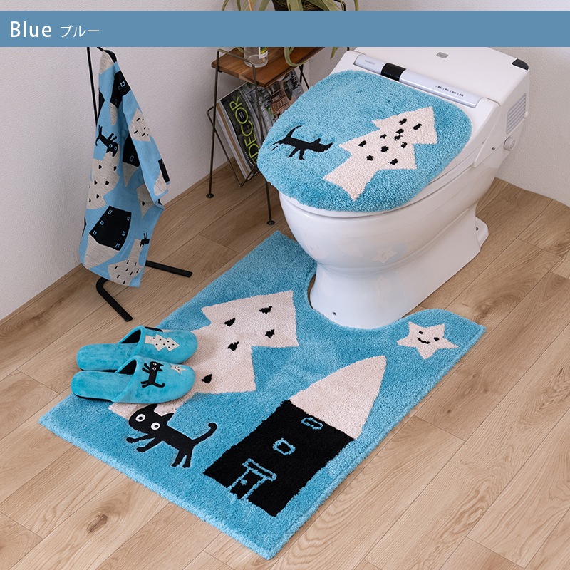 アツコマタノ 迷子のMEME BEBE ロングトイレマット 約80×60cm ブルー