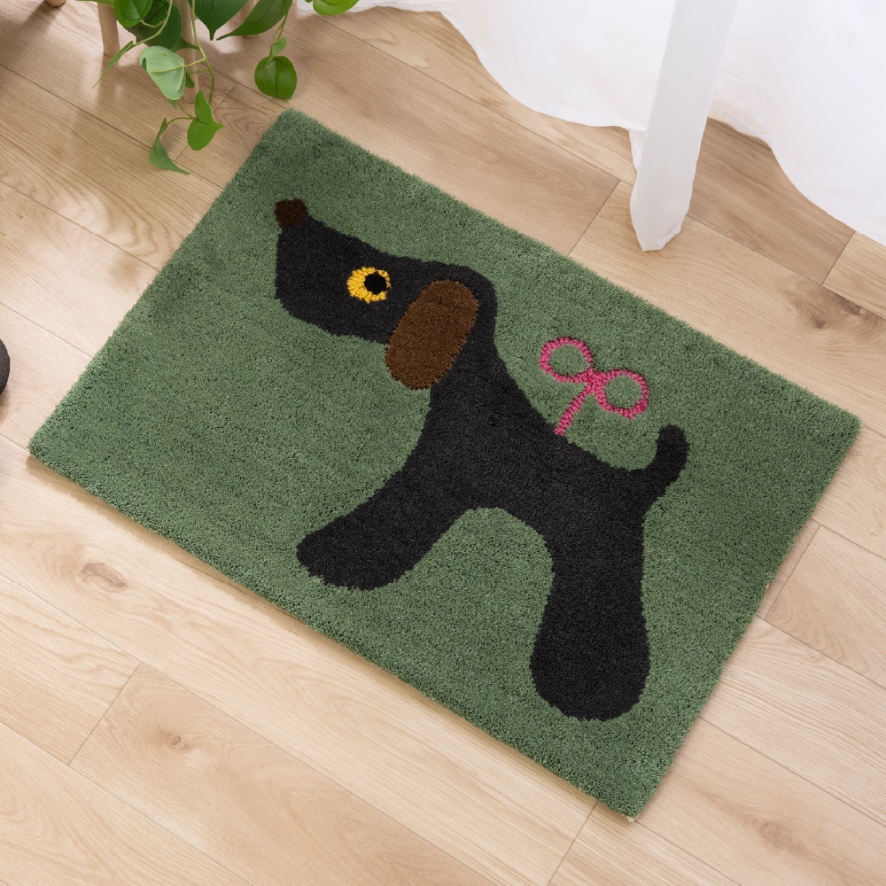 限定マット額装品/エキシビジョン限定02/バーマン アツコマタノ ねじまき犬 インテリアマット 約50×75cm グリーン/ピンク