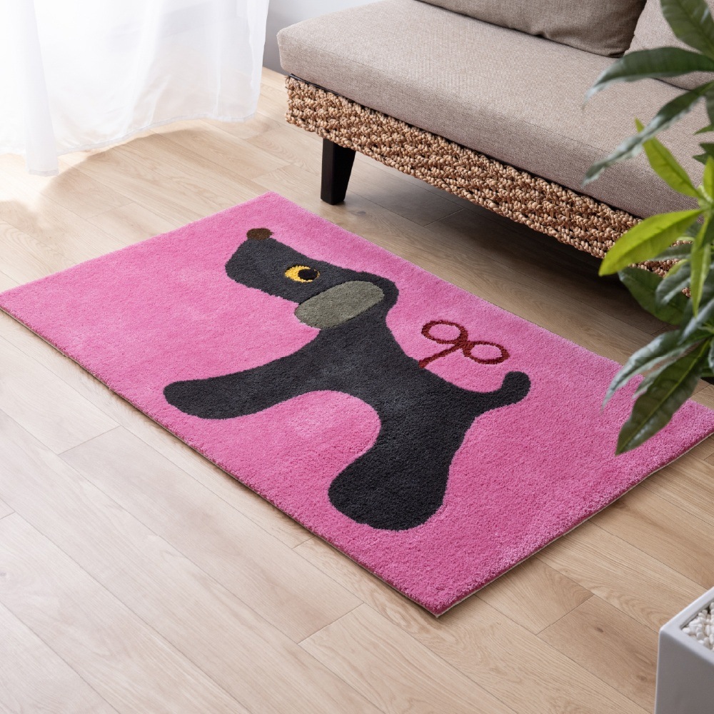 アツコマタノ ねじまき犬 インテリアマット 約70×120cm グリーン/ピンク