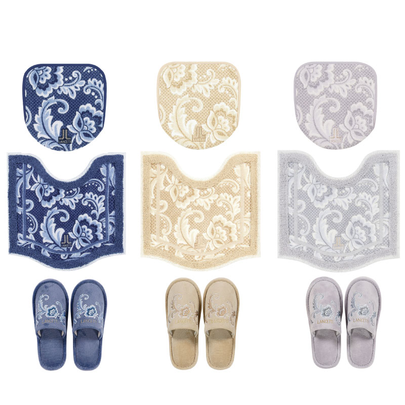 【トイレ3点セット】トイレマット+兼用フタカバー+スリッパ ブルー/ベージュ/グレー ランチェッティ ピッツォ