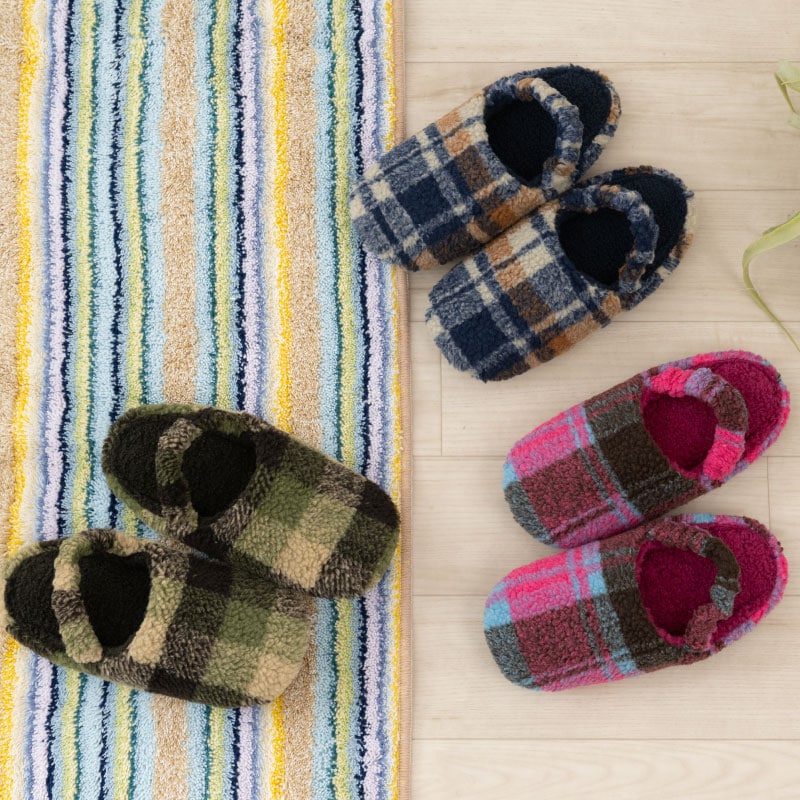 ☆SDS スリッパ モコモコチェック 適応サイズ:（M）約22～24cm