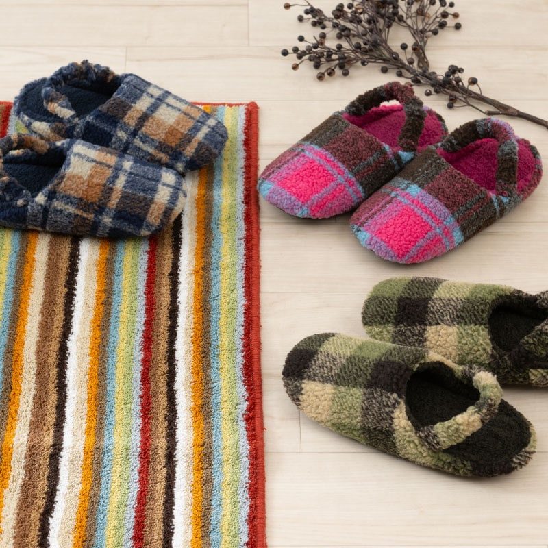 ☆SDS スリッパ モコモコチェック 適応サイズ:（L）約24～26cm