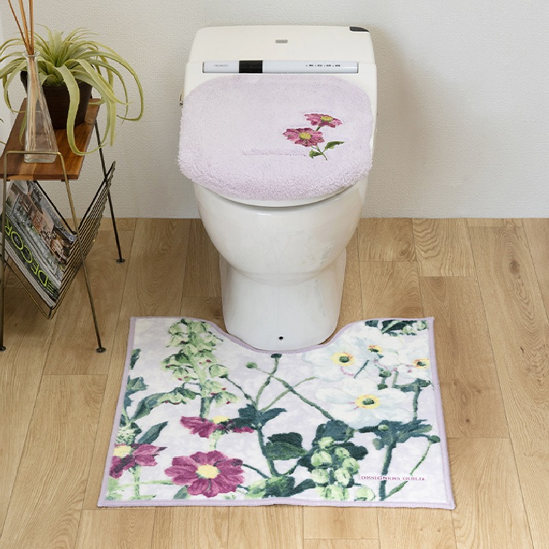 デザイナーズギルド アルテミシア トイレ2点セット トイレマット+兼用フタカバー アイボリー/ピンク