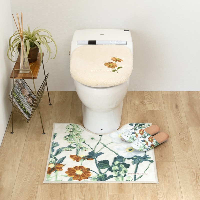 デザイナーズギルド アルテミシア トイレ3点セット トイレマット+兼用フタカバー+スリッパ アイボリー/ピンク