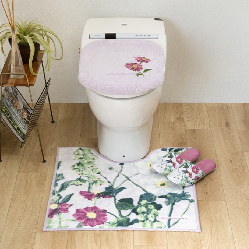 デザイナーズギルド アルテミシア トイレ3点セット トイレマット+兼用フタカバー+スリッパ アイボリー/ピンク