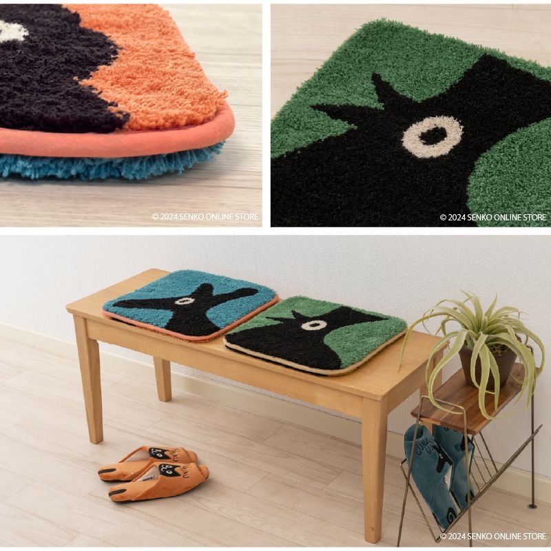 ★【リバーシブルチェアマット Jocomomola 両面利用可能 動物 お洒落 可愛い ポップ】約38×38cm ペロガト(オレンジ&ブルー)/ガジョポジート(イエロー&グリーン) ホコモモラ