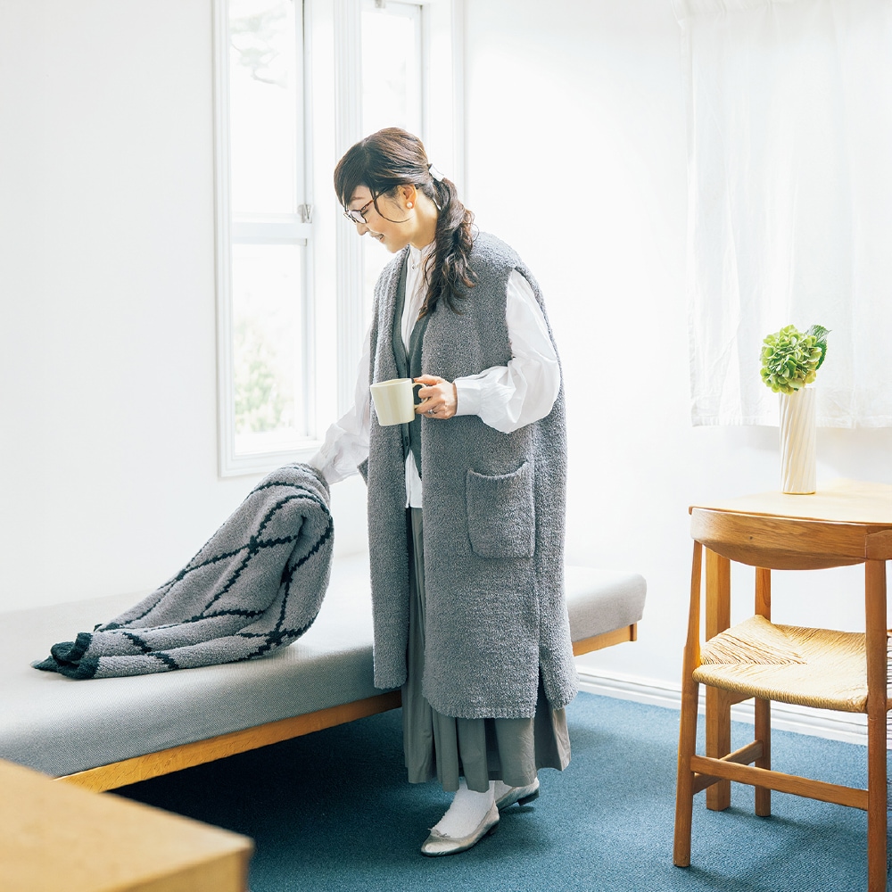 新品タグ付 マドモアゼルノンノン ウール100% ロングニットベスト L グレー M+home ルミ ロングベスト S～M/M～Lサイズ ブラック/チャコールグレー